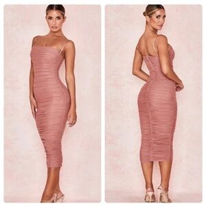 House of CB Sirene Mesh Dress Gathered Organza Antique Rose Pink Size Small